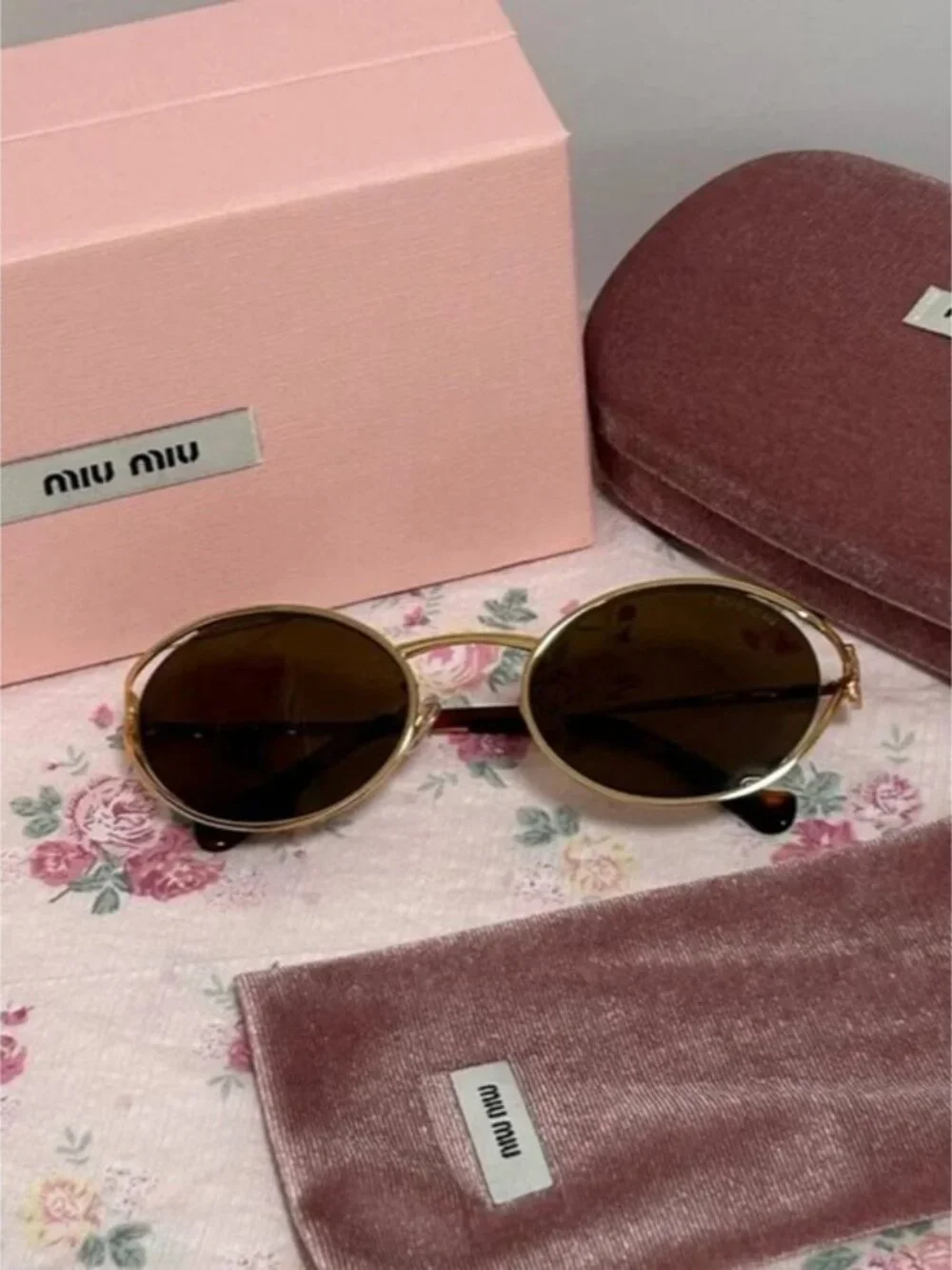 Miu Miu Oval Gold Frame Sunglasses - Picture 3 of 7